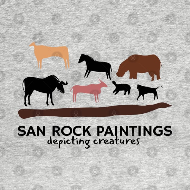 Ancient Art San rock paintings depicting creatures by KewaleeTee